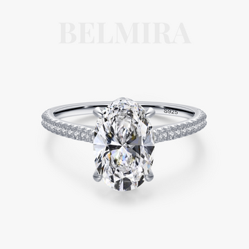Anel Belmira Elipse Radiante - Prata 925 com Pedra Oval e Laterais Cravejadas