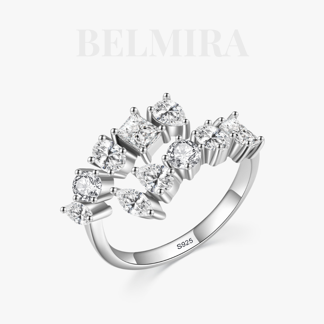 Anel Belmira Elegância Brilhante – Prata 925 com Zircônias, Design Ajustável e Sofisticado