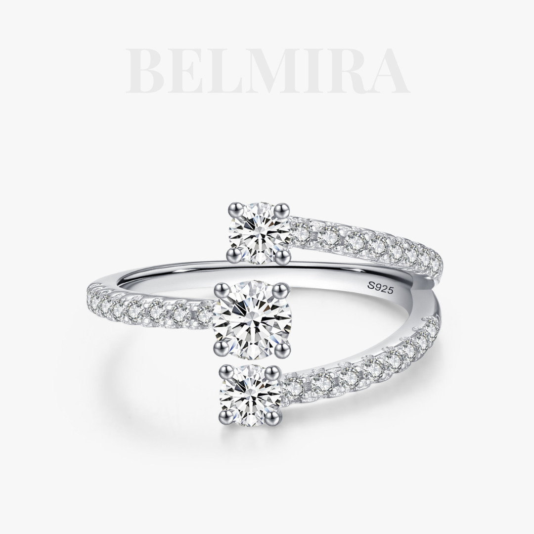 Anel Belmira Tríade Brilhante – Prata 925 com Zircônias, Design de Arcos Ajustáveis