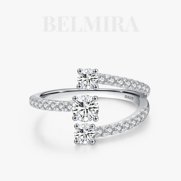 Anel Belmira Tríade Brilhante – Prata 925 com Zircônias, Design de Arcos Ajustáveis
